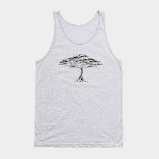 Whistling Thorn , Zen Bonsai African Tree Black and White Illustration Tank Top